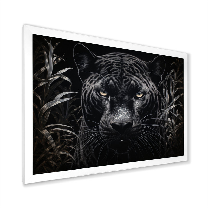 «Black Black Panther Nocturnal Majesty Scratchboard» - art mural encadré panthère, H 34 po x l 44 po x P 1,5 po