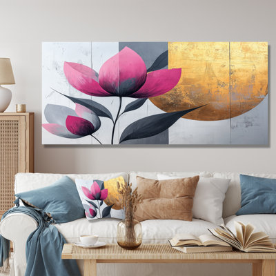 Golden Lotus Flowers Pure Form VI - reproduction d'art moderne en métal, art mural en métal Lotus