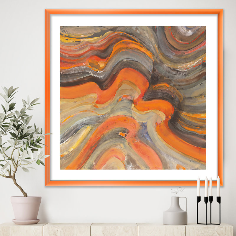 « abstract gilded orange vagues »-impression sur toile, Cadre orangé, H 30 po x l 30 po x P 1 po
