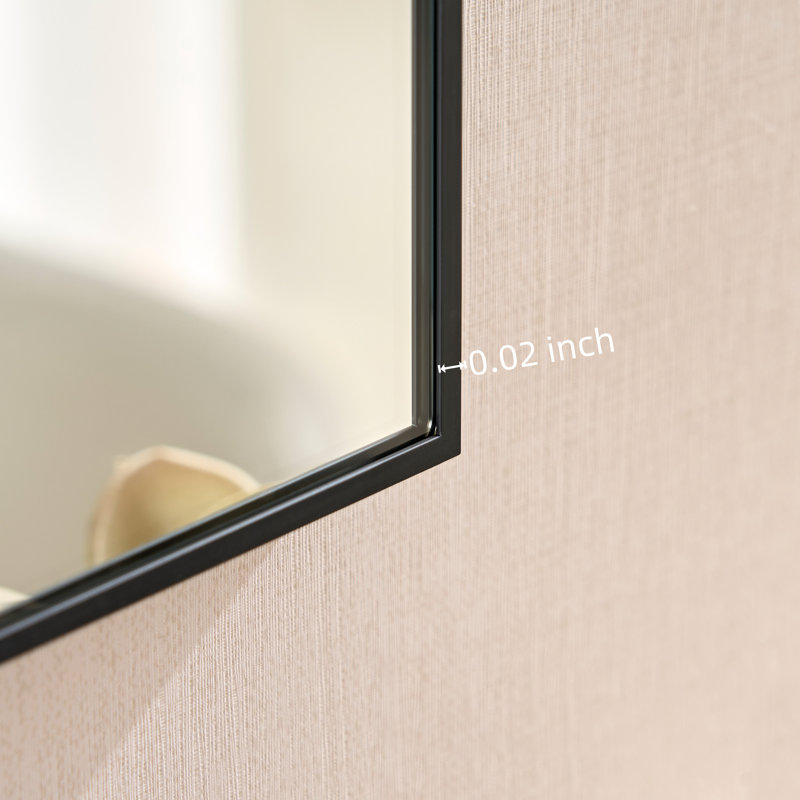 Noir brillant, cadre moderne en métal, miroir mural, 60 po x 22 po, image claire, sécuritaire et facile à installer, suspension horizontale verticale 60 po x 22 po, carré noir, miroir de coiffeuse pour salle de bain, verre, rouille