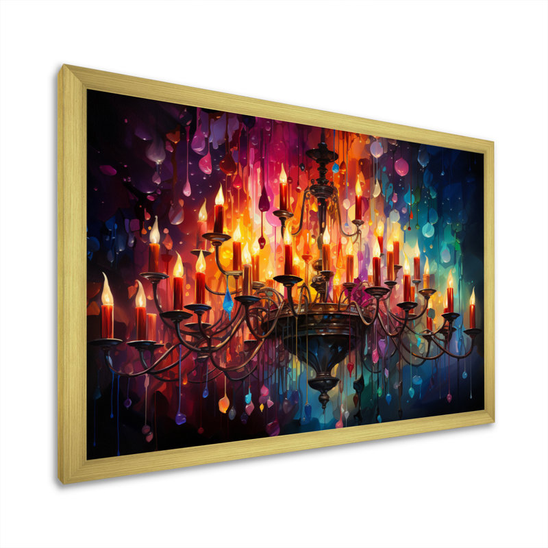 Lustre brillant pointillisme chromatique, Cadre doré à une seule photo, H 16 po x l 32 po x P 1 po