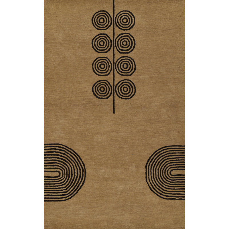 Yasi Hand Tufted Wool Geometric Area Rug in Beige, Rectangle 2' x 3'