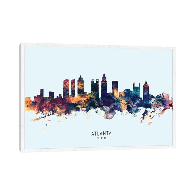 Atlanta Georgia Skyline by Michael Tompsett - Print on Canvas, 66.04cm H x 101.6cm W x 3.81cm D, White Floater Framed