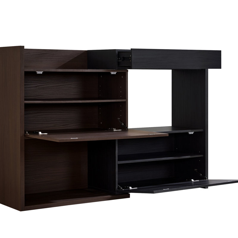 Armoire de rangement rotative à 90 degrés de 2 armoires de rangement multifonctionnelles de 32,5 po à 58,8 po de largeur, pour couloir, salon noir et noyer avec tiroir, buffet rotatif, bureau extensible, salle à manger