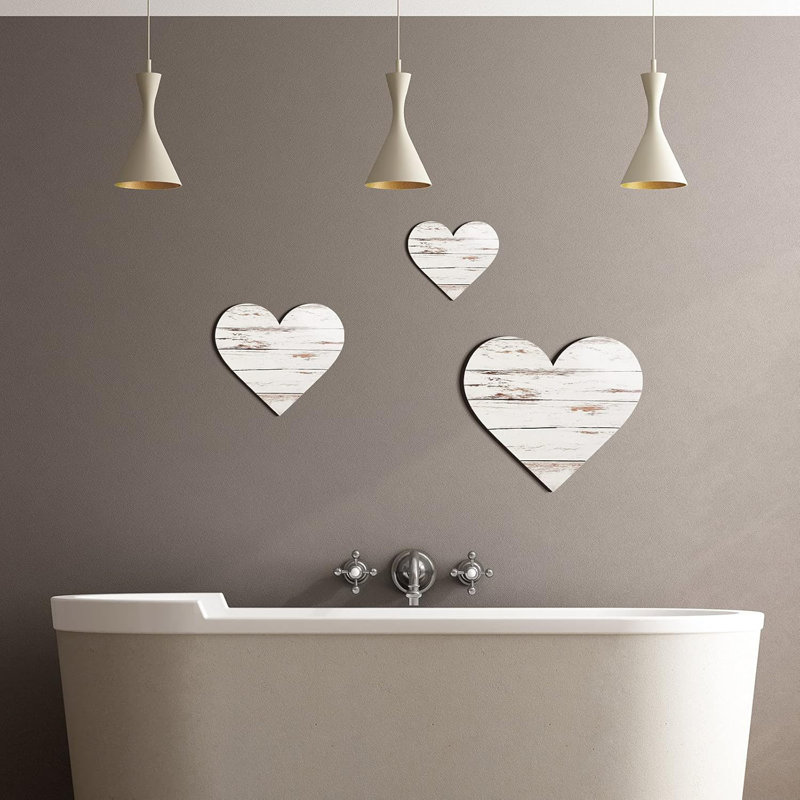 Décoration murale 3 pièces cœur en bois