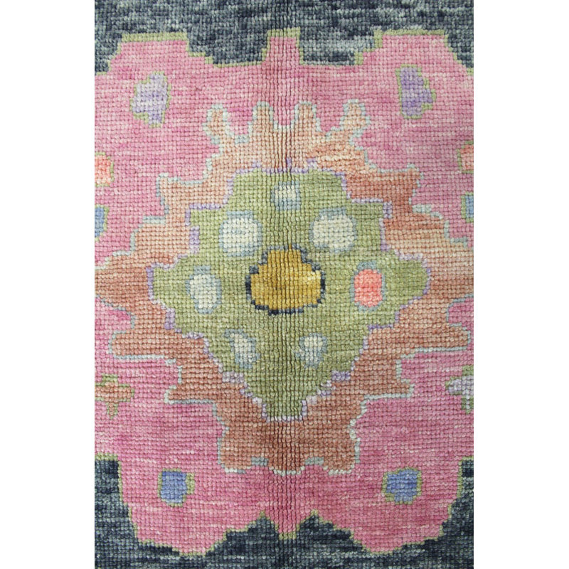 Tapis noir / rose / beige unique de 12 pi x 18 pi