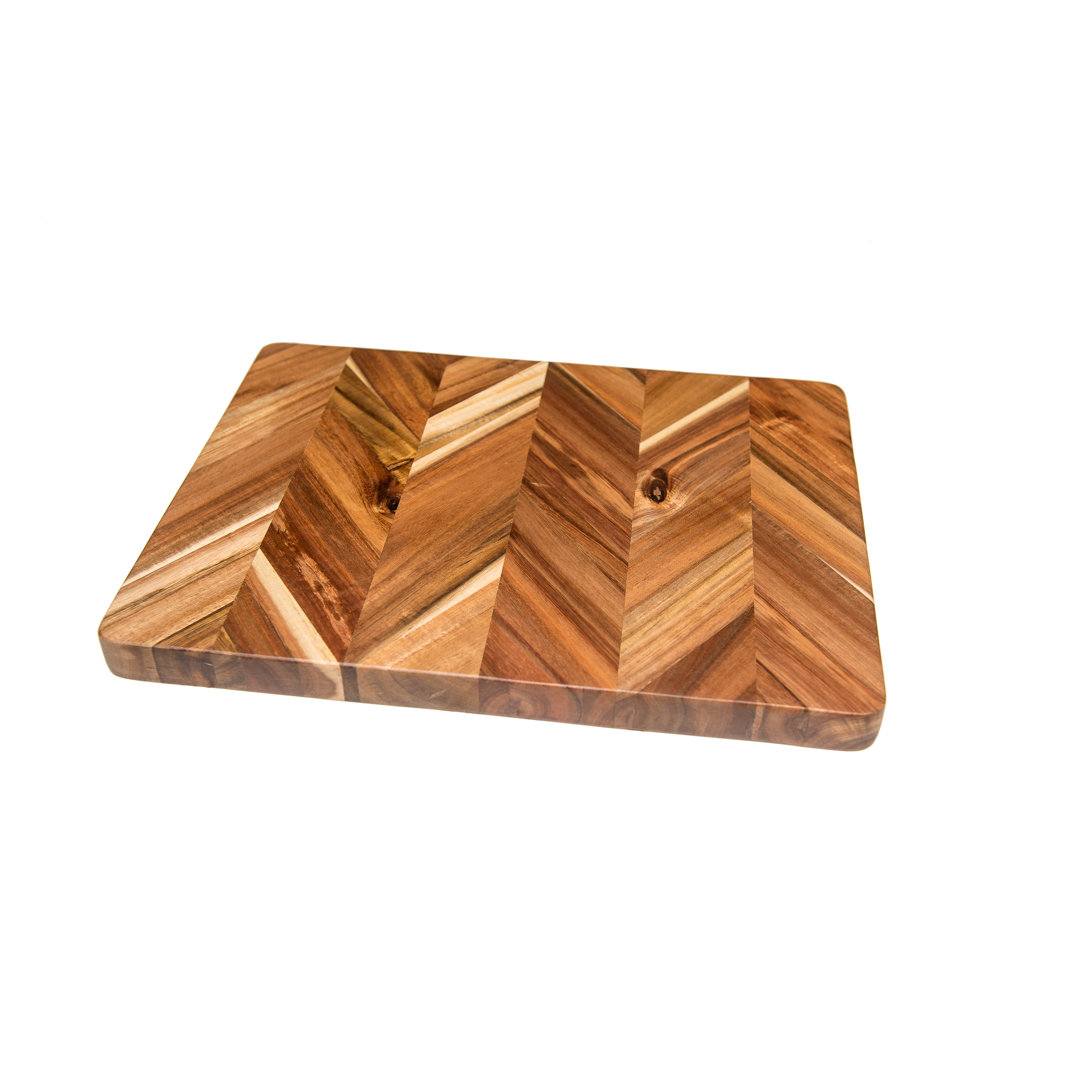 Acacia Herringbone Rectangular Cutting/Serve Board With Inset Handles And Well, Medium ETA July Lipper International