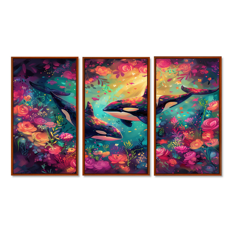Alyshea - ensemble de reproductions d'art mural baleine, Toile avec cadre flottant brun, H 28 po x l 36 po x P 1 po