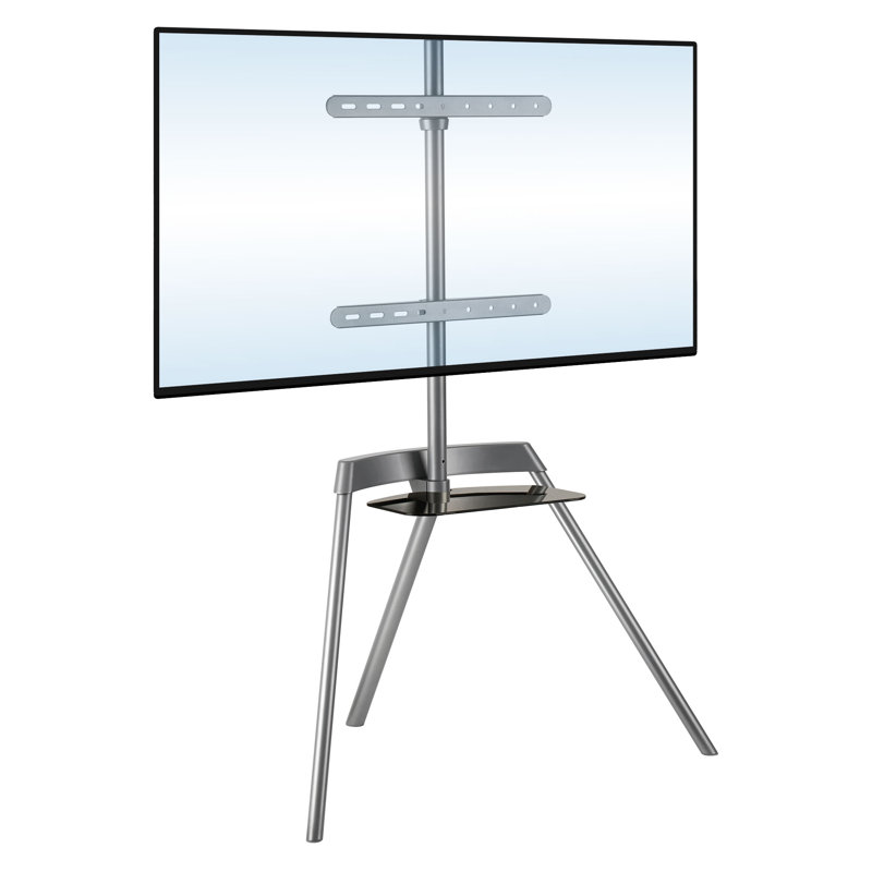 Modern Aluminum and Glass Tripod TV Stand with Shelf
