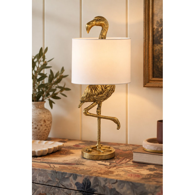 Resin Flamingo Table Lamp with Linen Shade