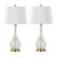 Lampe de table contemporaine Jenny 27 po en verre avec abat-jour en lin blanc et fini doré - Ensemble de 2