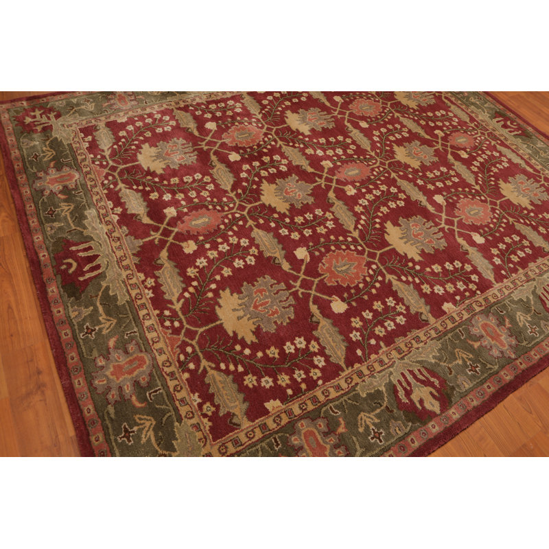 Tapis multicolore touffeté à la main en laine de couleur rouille traditionnelle olive rouge, Rectangulaire 8 pi x 10 pi