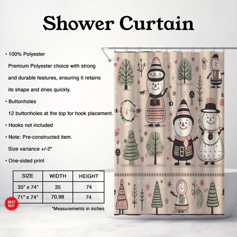 Illustration de bonhomme de neige polaire - Rideau de douche Premium, H 74 po x l 71 po