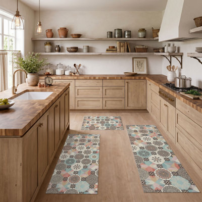 Geometric Floral Non-Slip Washable Kitchen Mats
