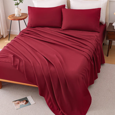 Ensemble de couette imprimé 4 pièces en mélange de coton rouge vin, taille Queen