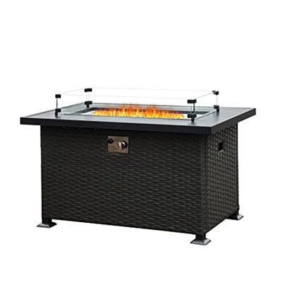50,000 Gas Fire Pits For Outside, 43.3 Inch Table With Wind , Metal, All-Weather , Temperature Control Feature Patio Pits, Glass Heat, Rust- Decoration