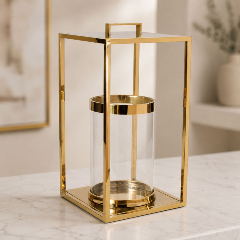 Lanterne carrée en acier inoxydable avec insert en verre, 10 po carré x H 20 po