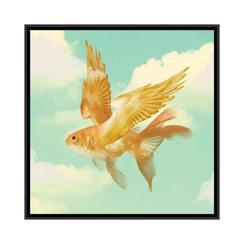 Flying Goldfish by Vin Zzep - Print on Canvas, 66.04 cm H x 66.04 cm W, Black Framed