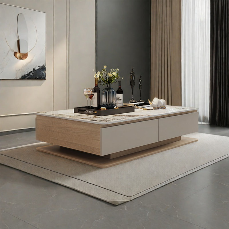 Light luxury rectangular rock table, 16.9" H x 55.1" L x 31.5" W, Burlywood