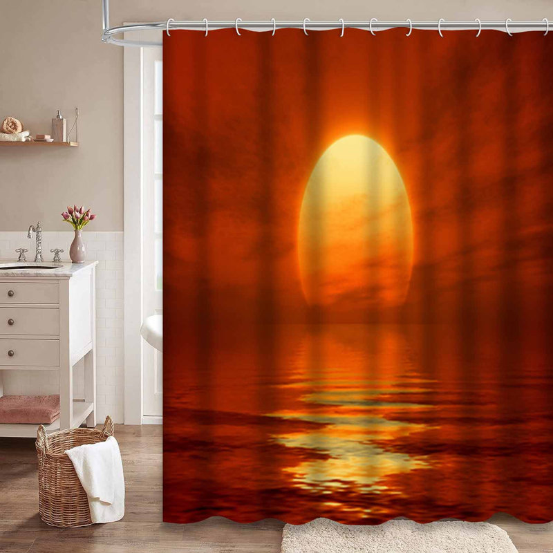 Rideau de douche avec 12 crochets Red Sunset Big Yellow Sun, L 72 po x l 78 po