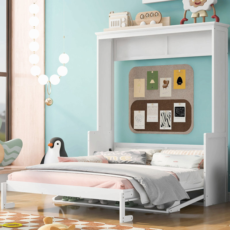 Grand lit escamotable avec tablette, Blanc