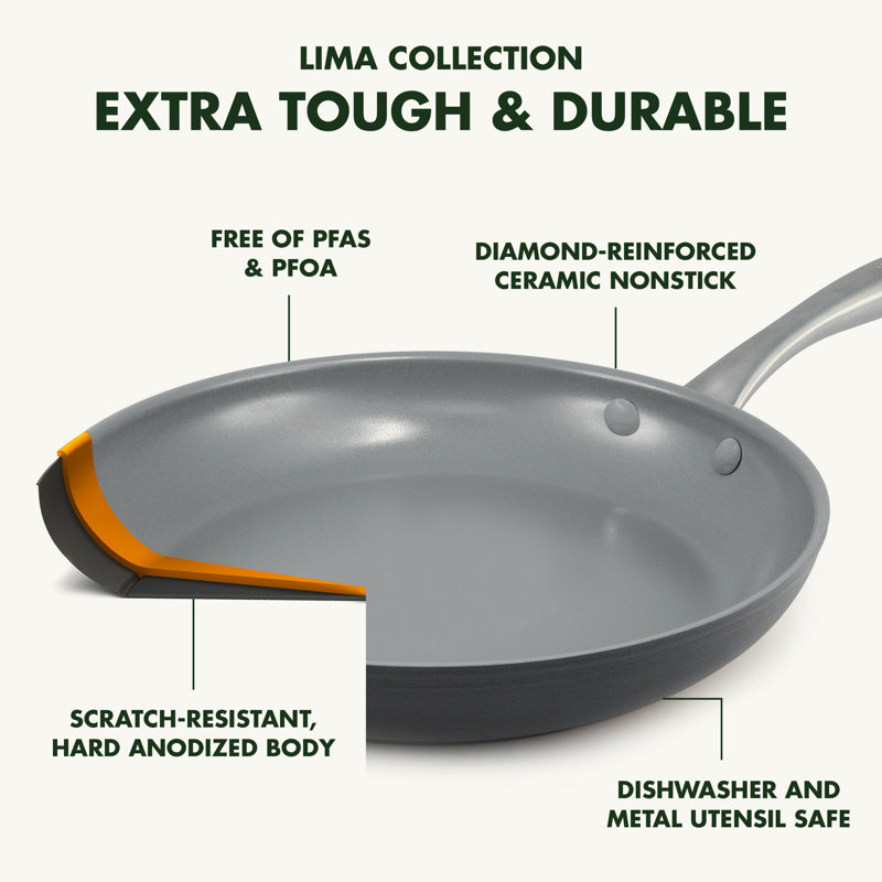 GreenPan Lima Healthy Ceramic Nonstick 8" 10" and 12" Frying Pan Set