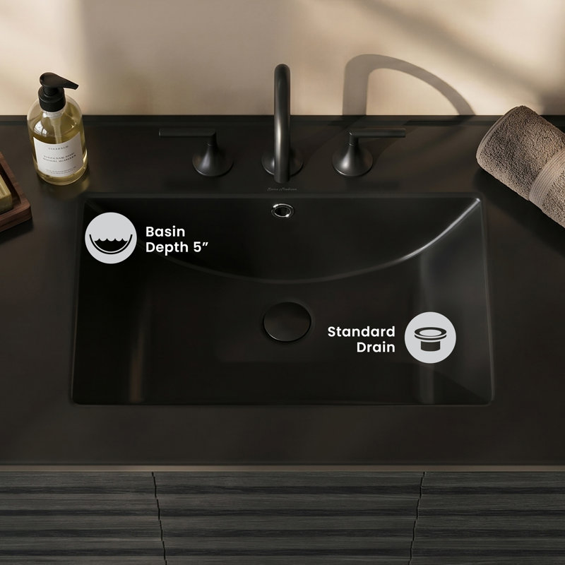 Plan de toilette en céramique de 91 cm (36 po) avec un seul trou pour robinet, noir mat SM-VT336 Mo, Noir mat, Trou unique