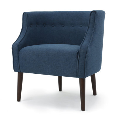 Accent Club Chair, Curved Barrel Back, Button Tufted, Navy Blue Fabric