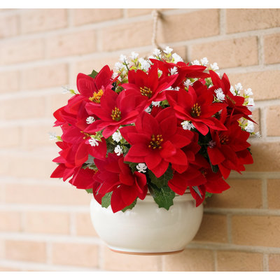 12 Bundles 14'' Artificial Christmas Poinsettias - UV Resistant Mixed Red Silk Fake Flowers & Plastic Plants For Outdoor/Indoor Home, Garden, Porch & Patio Christmas Decor