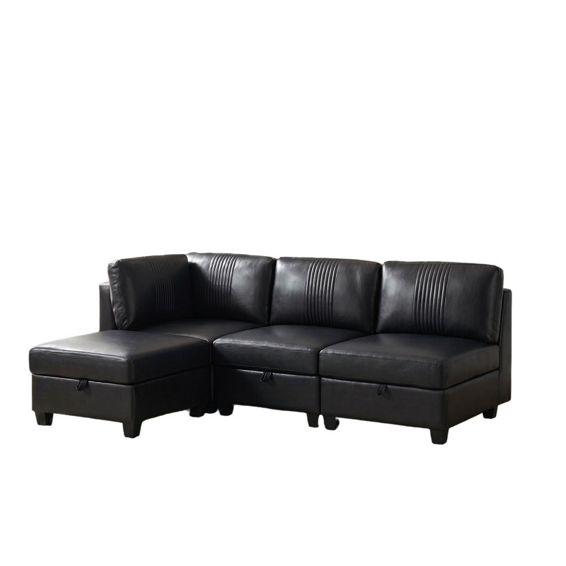Canapé modulaire flexible en polyuréthane, Black Faux Leather, H 35,4 po x l 93,3 po x P 64,17 po