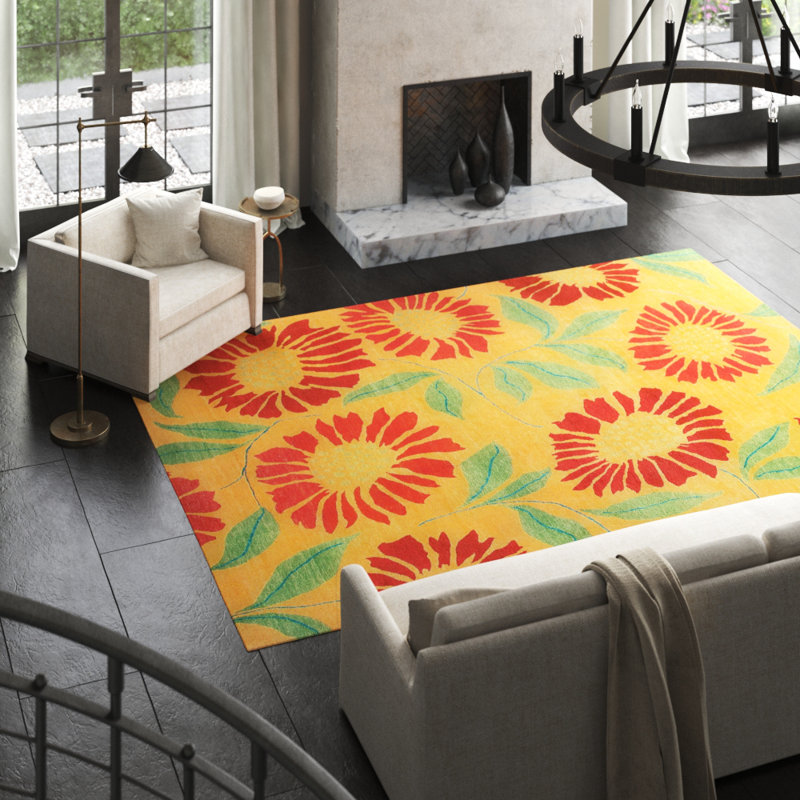 Wool Floral Area Rug, Rectangle 9' x 12'