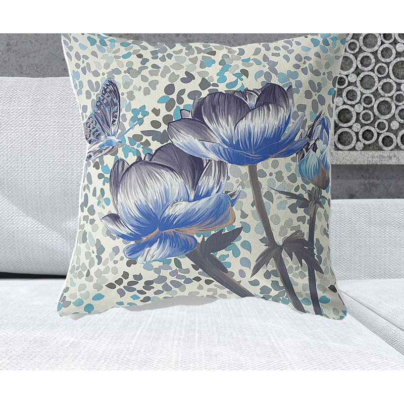 Coussin décoratif intérieur floral 26 "X 26" Indigo, Indigo/Yellow Floral