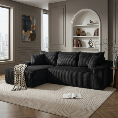 Boneless Plush Corduroy Modular Sectional Sofa, Spacious L-Shaped Couch For Cozy Living Spaces