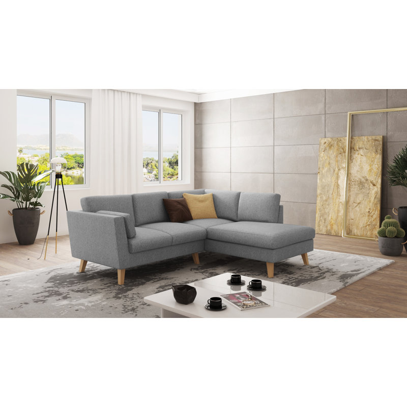  Scandinavian Corner Sofa, Grey, Right Hand Facing