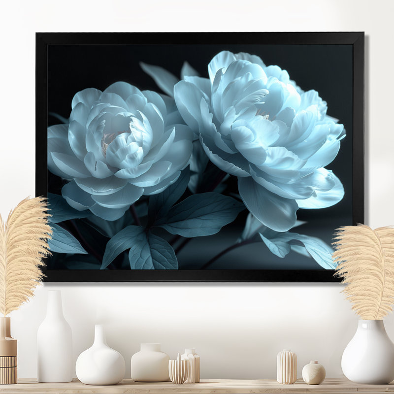 Art mural bleu pivoines bleues Natures Nuance I - pivoines, H 12 po x l 20 po, Cadre noir