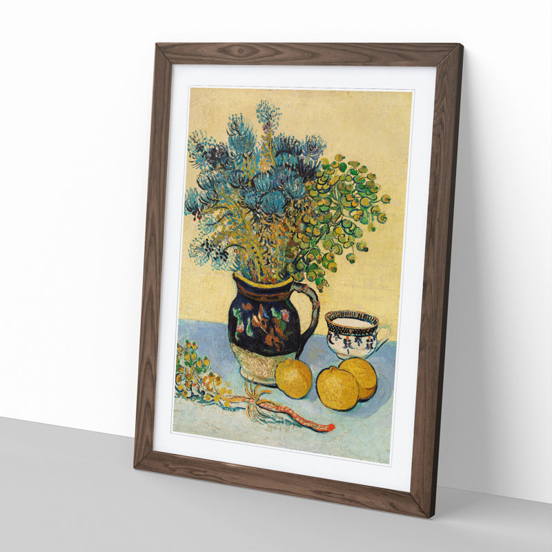 Flowers and Lemons by Vincent Van Gogh - Picture Frame Painting, 65cm H x 48cm W x 2cm D, Walnut Framed