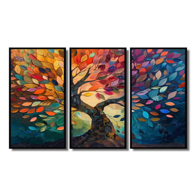 Yacine - Arbre de vie, ensemble de décorations murales en toile, H 28 po x l 36 po x P 1 po , Toile avec cadre flottant noir