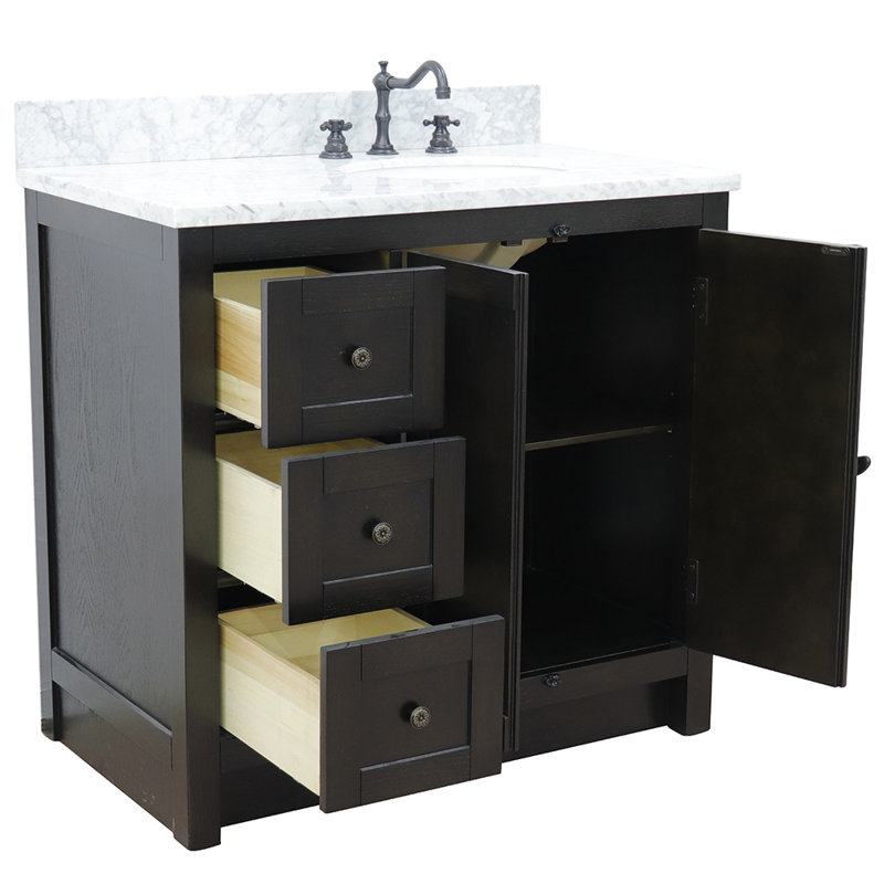 Ensemble de meuble-lavabo simple 37 po Seshadri, Brun cendré, Marbre de Carrare blanc