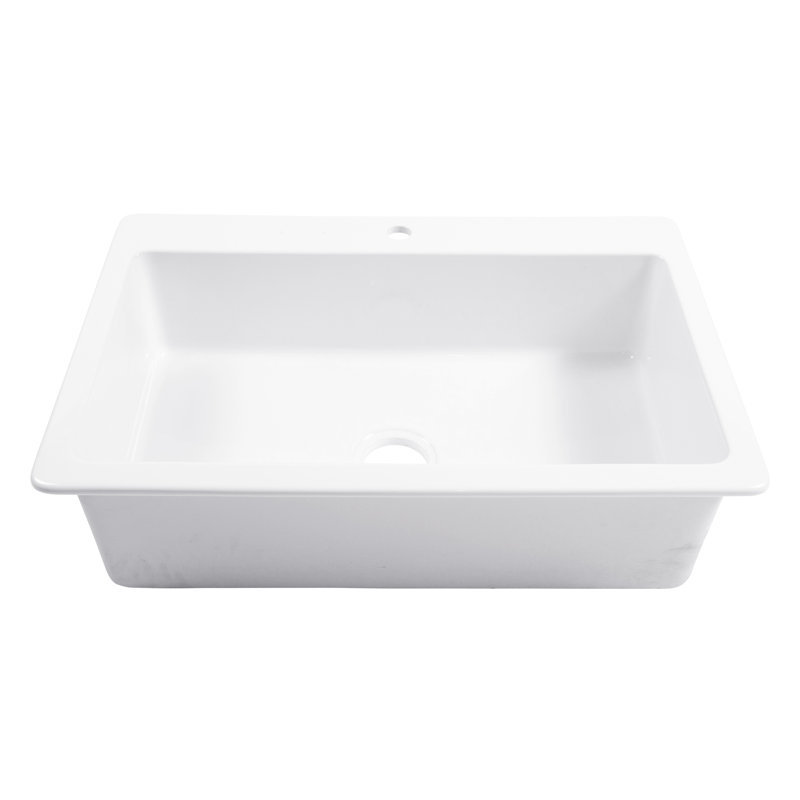 Jackson 33" Crisp White Fireclay Drop-In Single Bowl Kitchen Sink with 1 Faucet Hole, 1, 33", Crisp White