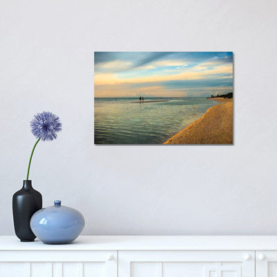 People Standing on a Sandbar in the Water Watching Sunset 1 Piece Wrapped Canvas Wall Art