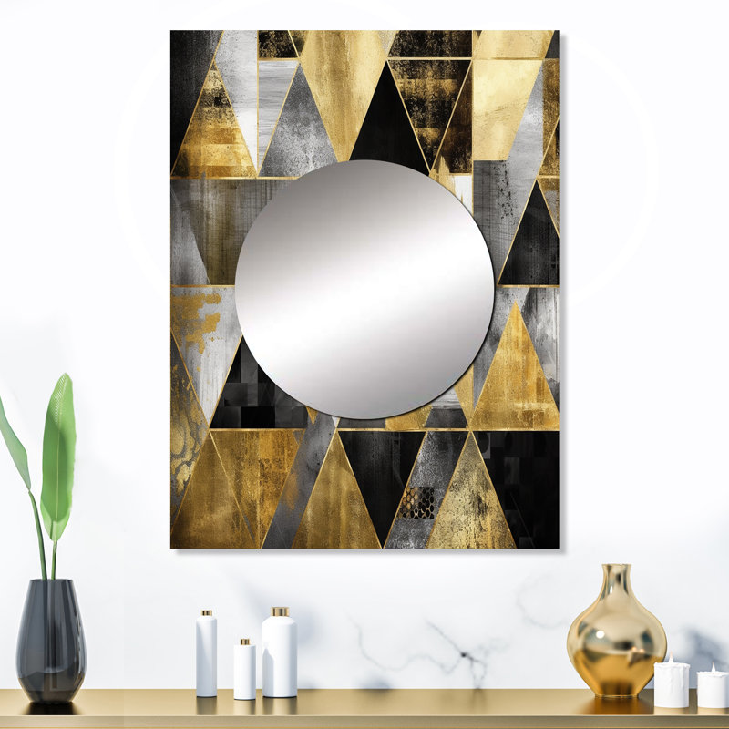 Or géométrique ordre II - grand miroir mural géométrique, miroir décoratif doré, impression d'art en métal, 32 po x 24 po