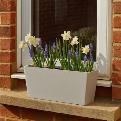 Isla Trough Planter Pot, Concrete Effect Pot, Indoor and Outdoor Large Plant Pot with Drainage Hole