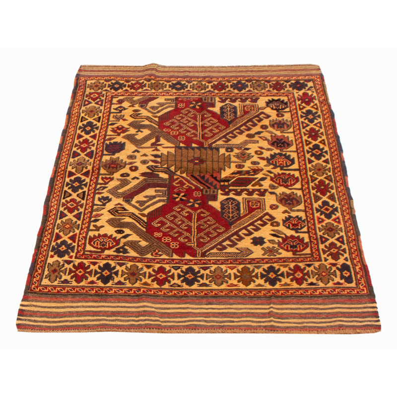Tapis unique en laine nouée à la main nouvel âge de 3 pi 11 po x 5 pi 9 po en molène