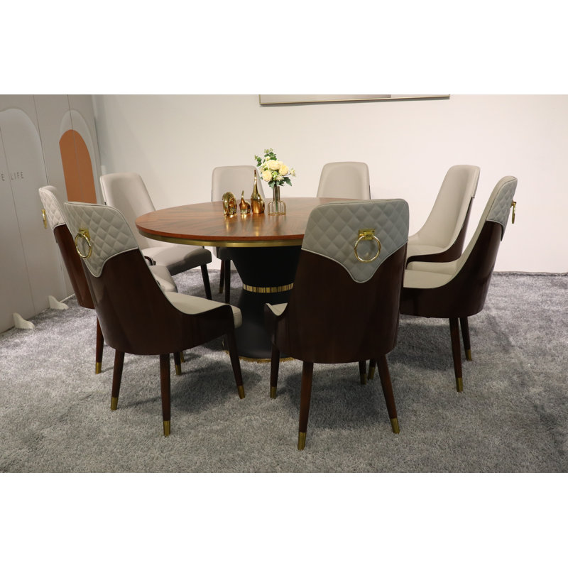 Vogue Lux Orange 61" Round Dining Set, Gray, 9 Pieces: Table, 8 Chairs, 31" H x 61" W x 61" D