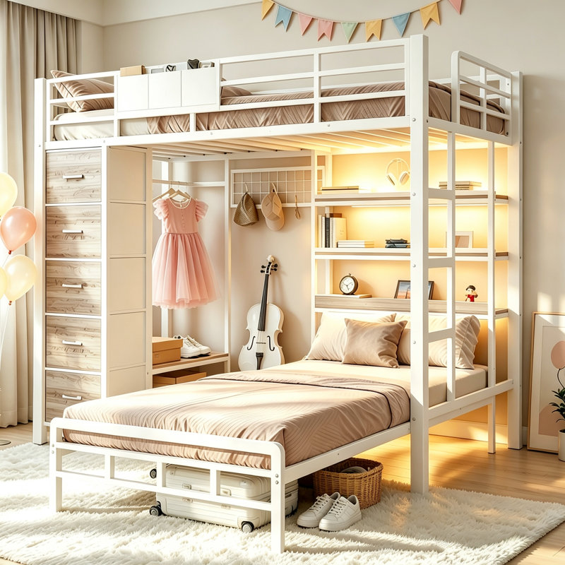 Hall Tree Bunk Bed with 3-Tier Shelves Maximize space utilization Captain Bed for 2 Kids, White