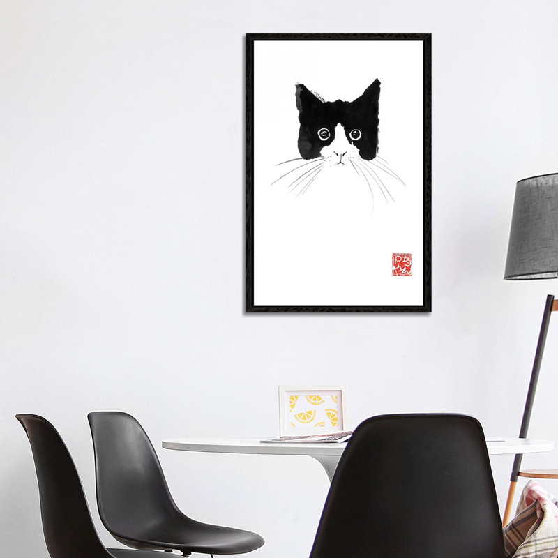 Cat Head 1 Piece Painting on Canvas, 101.6 cm H x 66.04 cm W, Black Framed