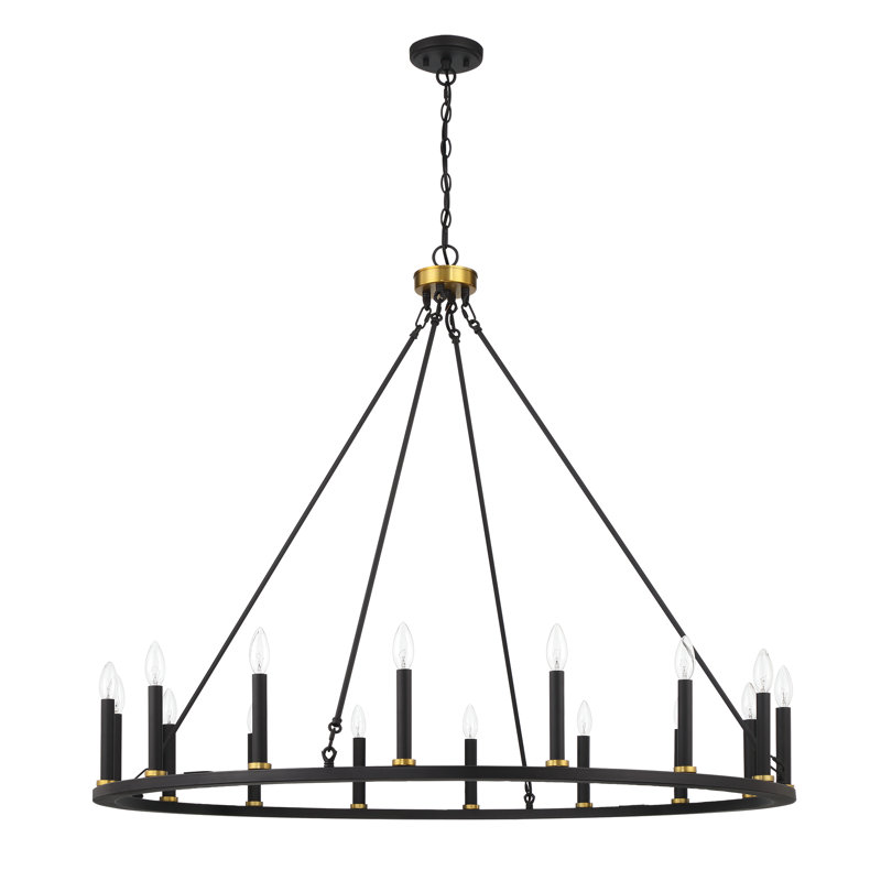 Adriana 47" W 16-Light Dimmable Wagon Wheel Chandelier with Sloped Ceiling Adapter, Brass Aged Zinc