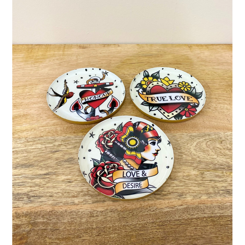 Metal Round 3 Piece Coaster Set