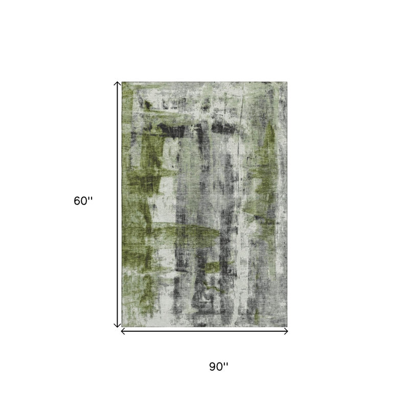 Tapis lavable abstrait gris anthracite et ivoire 5 pi x 8 pi avec protection UV
