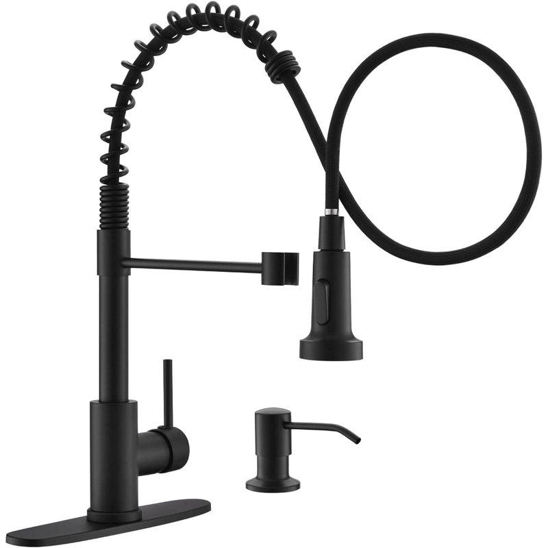 Kitchen Faucet with Soap Dispenser, Commercial Single Handle Spring Pull Out Kitchen Sink Faucets with Pull Down Sprayer
